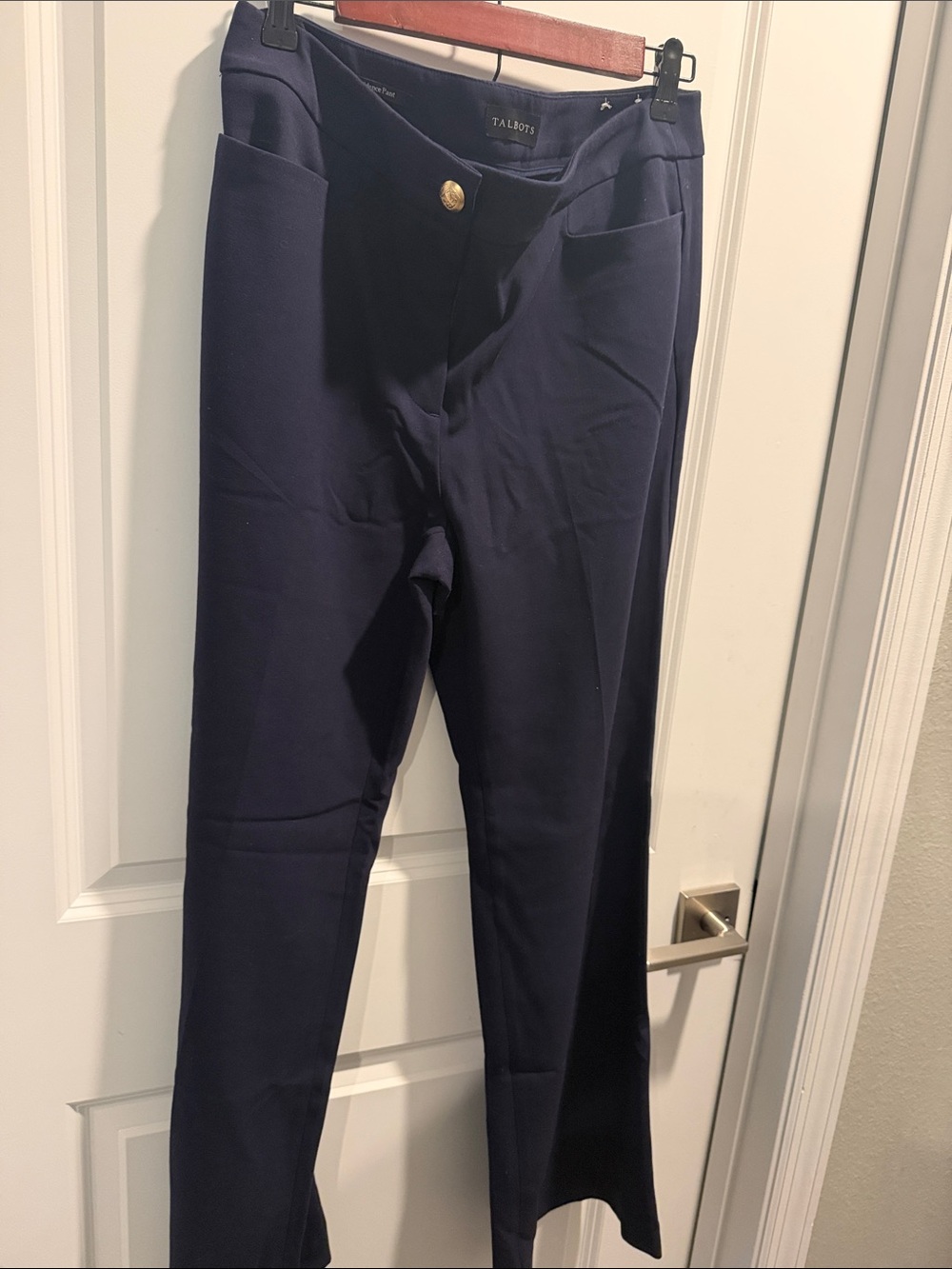 Talbots Navy Straight Leg Dress Pants with Gold Button